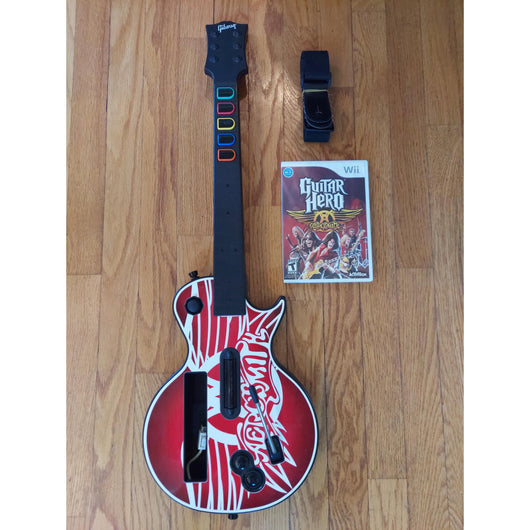 Wireless Aerosmith Les Paul Guitar Hero Wii Bundle w/ Strap & Aerosmith Game