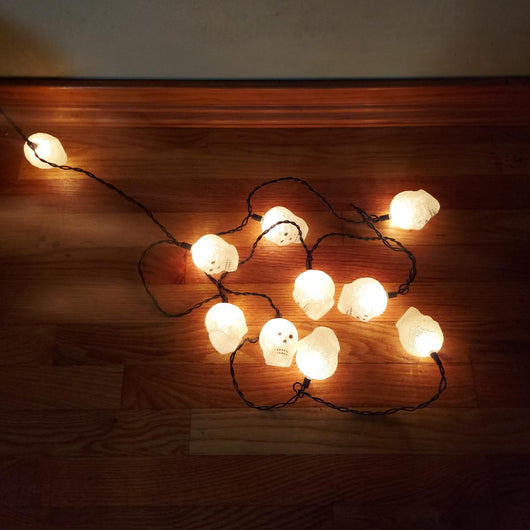 10 Frosted Skull Halloween String Lights Spooky Indoor Party Decor Light Set