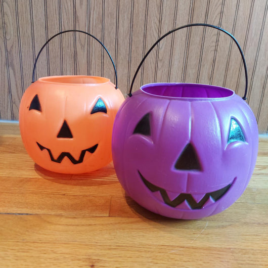 Vintage General Foam Purple & Orange Jack O Lantern Halloween Candy Buckets Lot