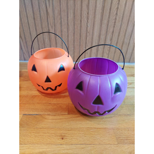 Vintage General Foam Purple & Orange Jack O Lantern Halloween Candy Buckets Lot