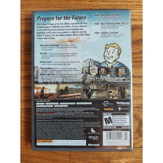 Fallout 3 GOTY Platinum Hits Xbox 360 Disc 1 Only with Case - No Manual or DLC