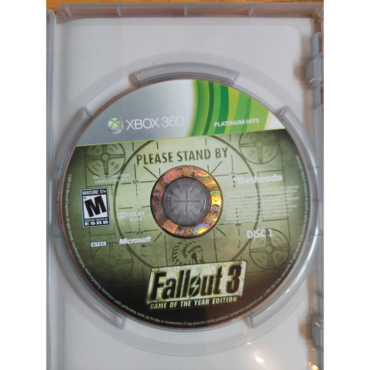 Fallout 3 GOTY Platinum Hits Xbox 360 Disc 1 Only with Case - No Manual or DLC