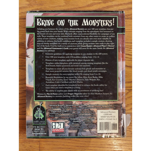 Advanced Bestiary D20 System D&D 3.5 Hardcover RPG Book Green Ronin Publishing