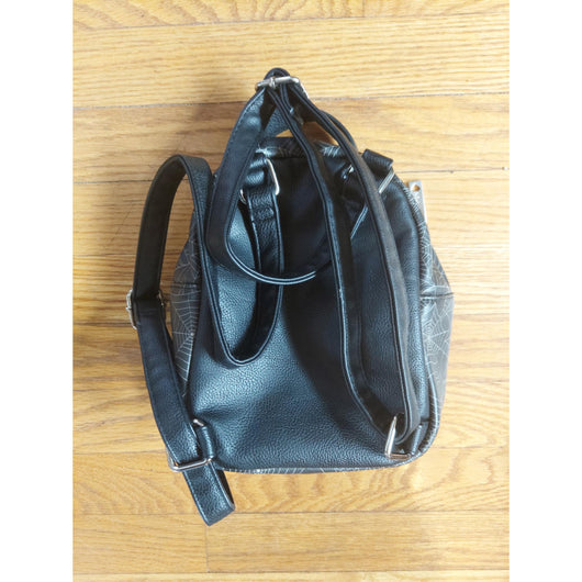 Betsey Johnson Vampire Cat Spider Web Black Faux Leather Mini Backpack Bag New