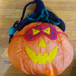 VTG 1995 Masked Nylon Stuffed Pumpkin W/Witch Hat Spider Halloween Decoration