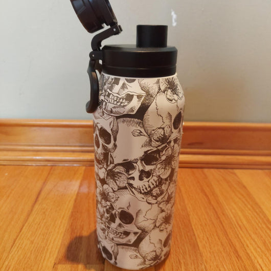 HydraPeak Artisan Skulls & Flowers 32oz Wide Mouth Insulated Steel Bottle NEW