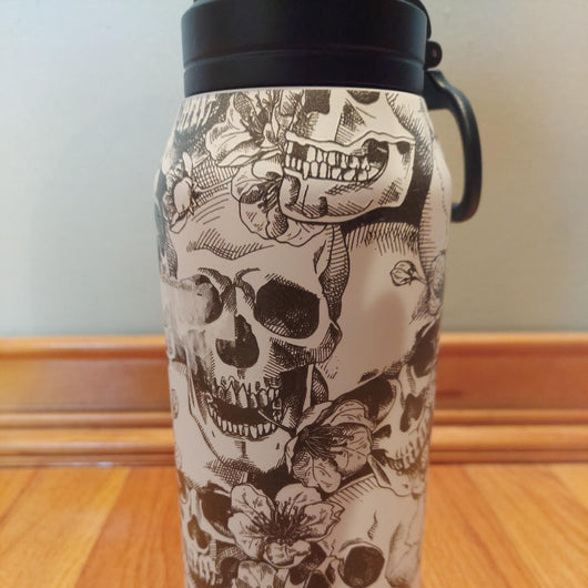 HydraPeak Artisan Skulls & Flowers 32oz Wide Mouth Insulated Steel Bottle NEW