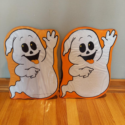 Halloween Vinyl Ghost Outdoor Yard Signs with Ground Stakes Fun World Lot of 2