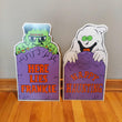 VTG 1996 Yard Art Frankenstein & Ghost Plastic Halloween Tombstones Lot of 2