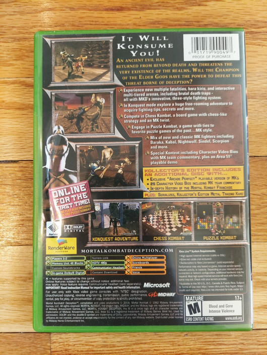 Mortal Kombat Deception: Kollector's Edition - Mileena (CIB) - Xbox, Fast Ship!