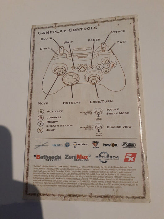 Elder Scrolls IV Oblivion Xbox 360 MANUAL ONLY  Authentic