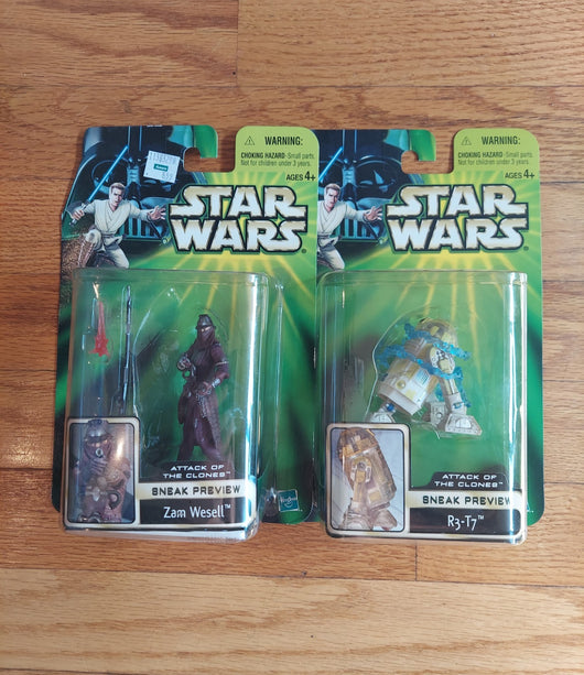 Star Wars: Attack Of The Clones Sneak Preview Combo - R3-T7 & Zam Wesell - NEW