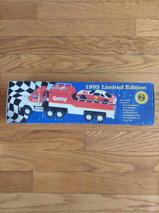 NEW IN BOX 1995 Getty Limited Edition Race Car Carrier Truck - NIB Fast SHIPPING