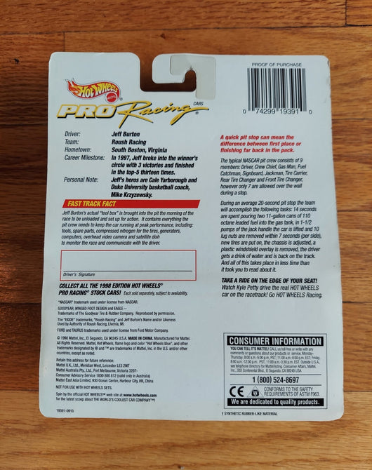 Team Hot Wheels: Pro Racing Pit Crew 1998 - Jeff Burton - Ford Taurus & Tool Box