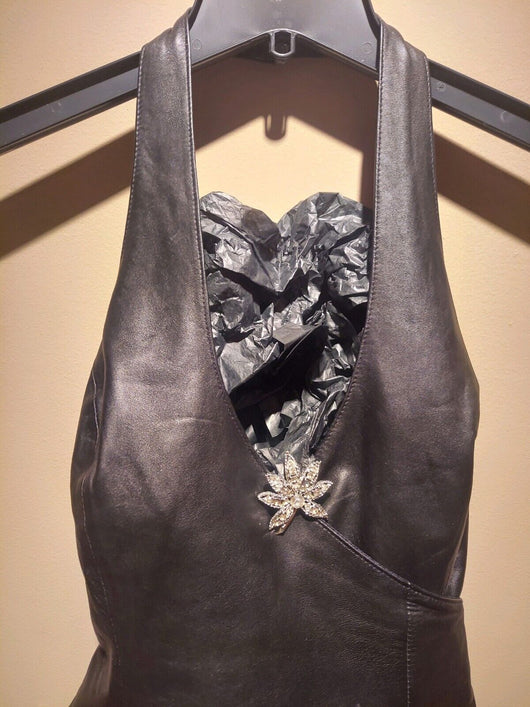 Lambskin Couture Halter Top (PRADA OR OSCAR DE LA RENTA) with Crystal Broach