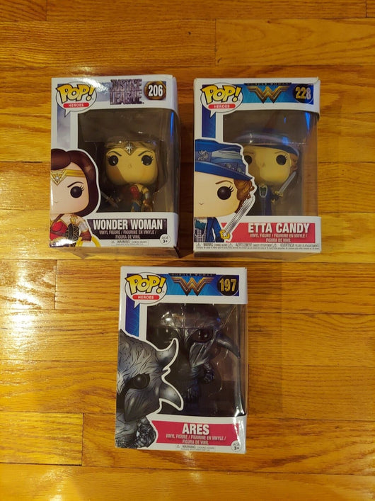 Funko Pop! Heroes: Wonder Woman Bundle (Wonder Woman #206, Etna Candy #228, Ares
