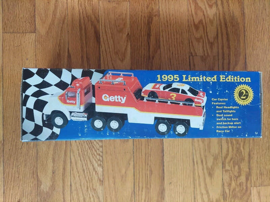 NEW IN BOX 1995 Getty Limited Edition Race Car Carrier Truck - NIB Fast SHIPPING