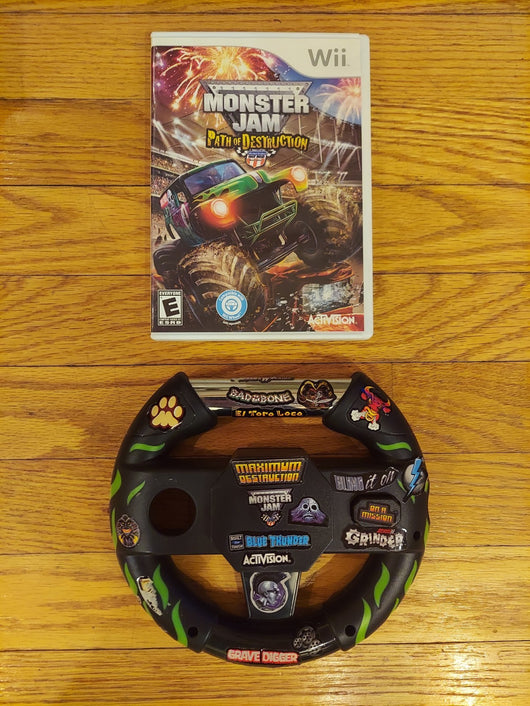 Monster Jam: Path Of Destruction - Nintendo Wii - W/Green Flame Steering Wheel