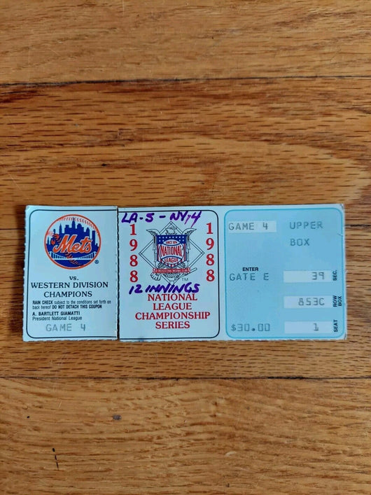 Mets 1988 Game 4 Championships - 2 Ticket Stubs (Seat 1 & 2), FAST SHIPPING