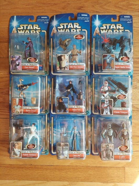 Star Wars: Attack Of The Clones 9 Figure Lot Boba Fett, Obi-Wan Kenobi,Fast Ship