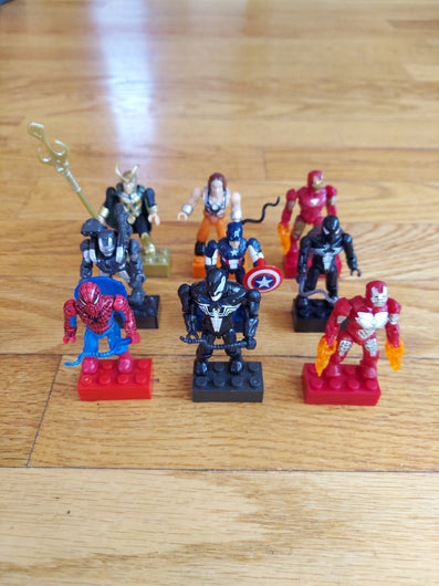 Marvel Mega Bloks 9 Figure Lot W/Accessories Captain America, Spider-Man...