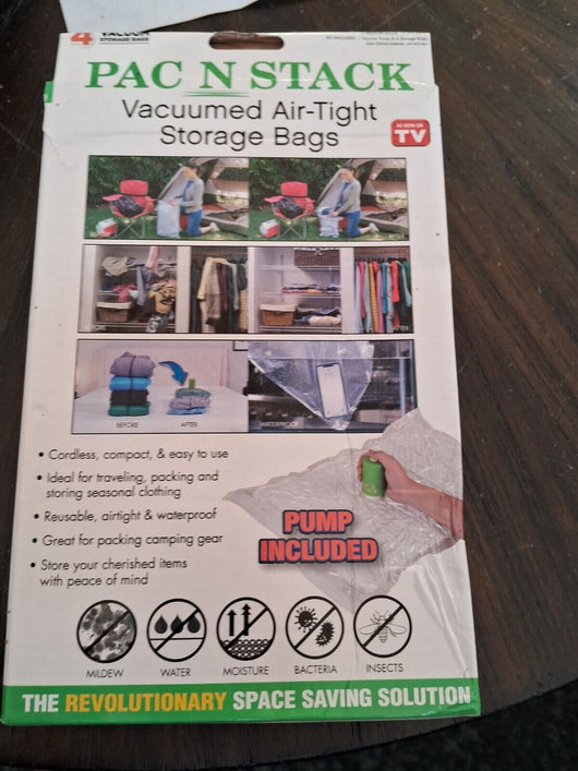 Vacuumed Airtight Storage Bags. Traveling Packing Storing Seasonal Clothing 4 Ct