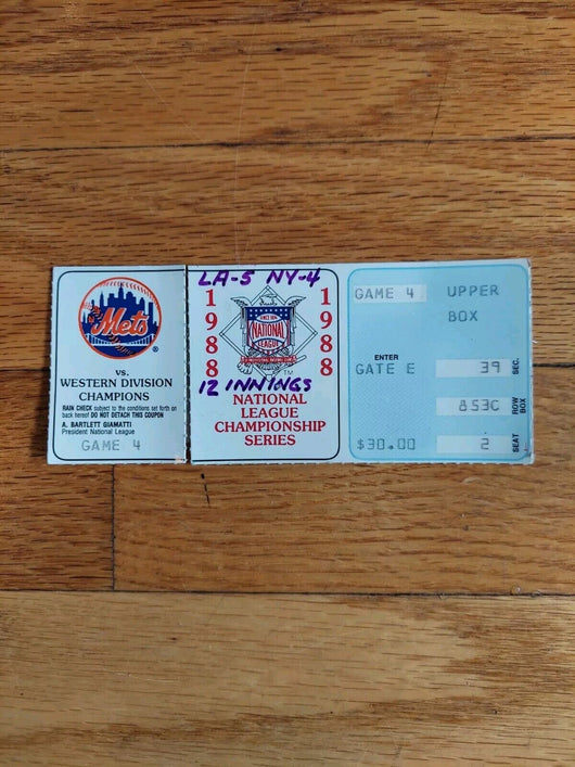 Mets 1988 Game 4 Championships - 2 Ticket Stubs (Seat 1 & 2), FAST SHIPPING