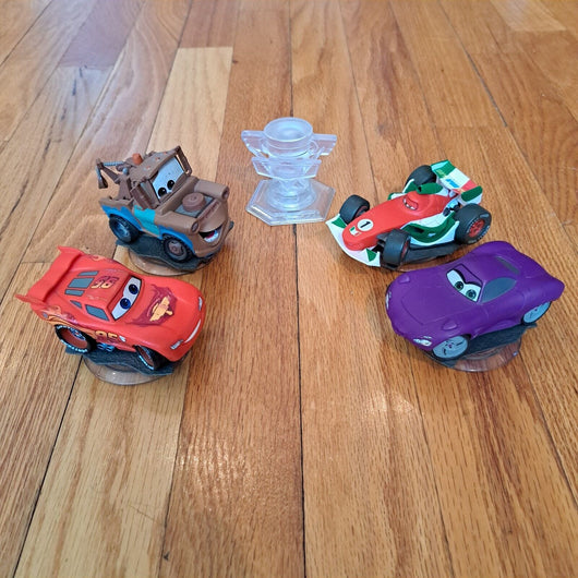 Lot Of 4 Disney Infinity Cars Figures Crystal Trophy McQueen Mater,Fast Shipping