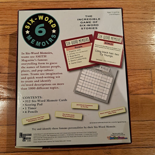 SIX WORD MEMOIRS Party Team Fun Storytelling Game - Complete Great for Game Nite