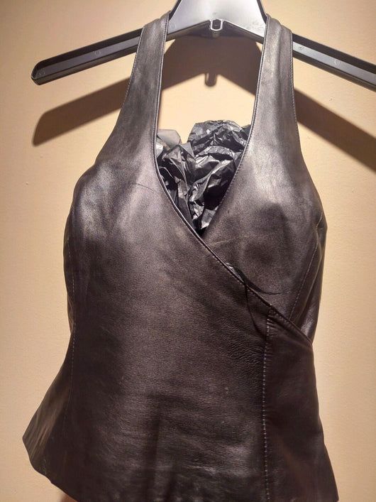 Lambskin Couture Halter Top (PRADA OR OSCAR DE LA RENTA) with Crystal Broach