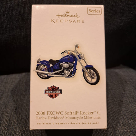Hallmark Keepsake 2008 Blue Harley Davidson FXCWC Softail Rocker C Motorcycle