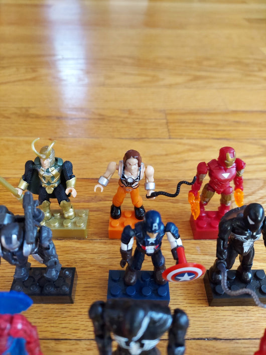 Marvel Mega Bloks 9 Figure Lot W/Accessories Captain America, Spider-Man...