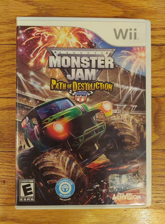 Monster Jam: Path Of Destruction - Nintendo Wii - W/Green Flame Steering Wheel