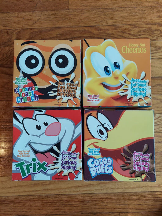 General Mills Sipping Bowl 4 Piece Bundle NIB - Trix, Cinnamon Toast Crunch,...