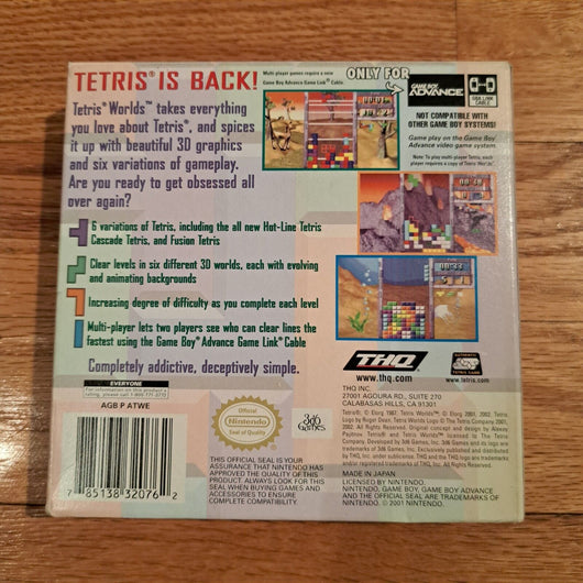 Tetris Worlds - GBA Game Boy Advance - Complete in Box CIB Authentic Nice,Works