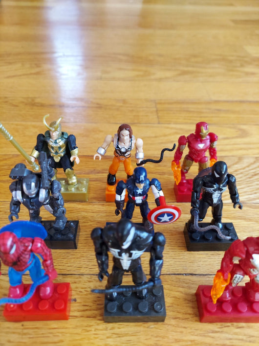 Marvel Mega Bloks 9 Figure Lot W/Accessories Captain America, Spider-Man...