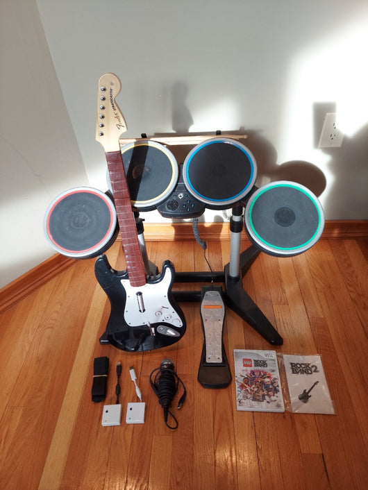 Wii Rockband Bundle W/Wireless Drumset, Kick Pedal, Drum Dongle, Drum Sticks