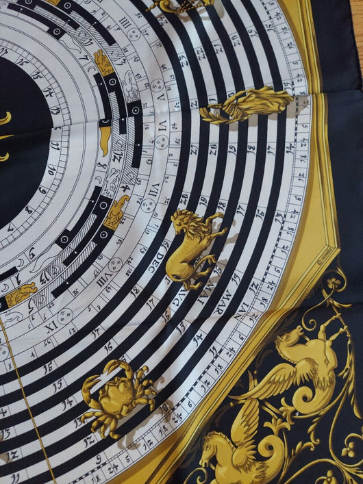 Authentic Hermes Calendar Scarf W/Box, Fast Shipping!