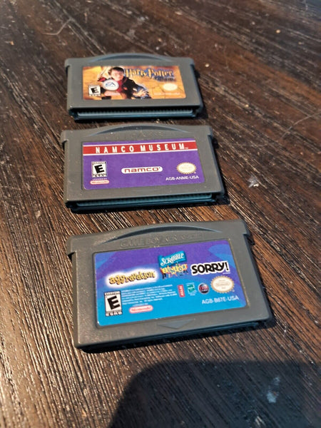 Game boy Advance 3 Game Lot,Harry Potter,Namco Museum,sorry/scrabble/aggravation