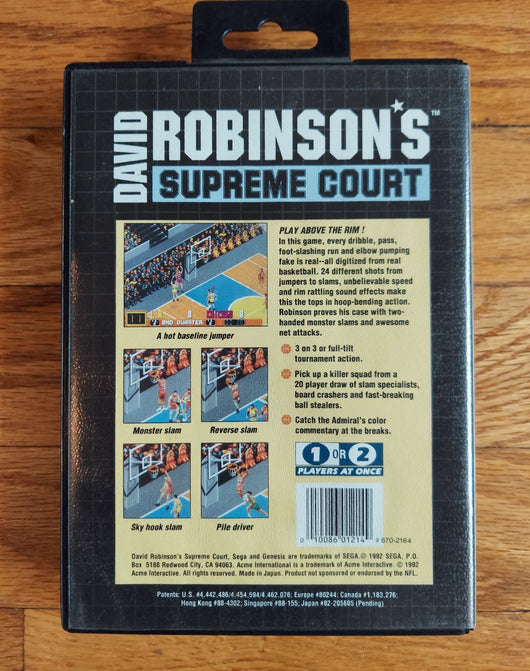 David Robinson's Supreme Court (CIB) - Sega Genesis Basketball, Fast Shipping!