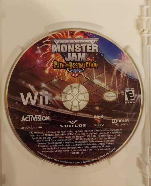 Monster Jam: Path Of Destruction - Nintendo Wii - W/Green Flame Steering Wheel
