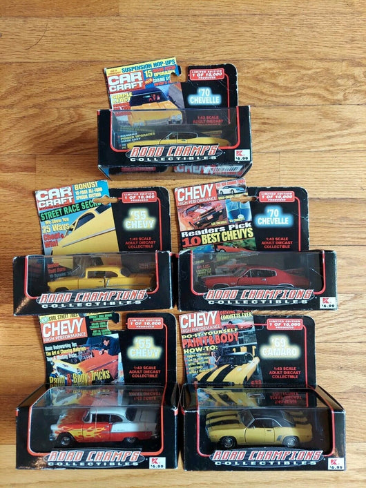 Road Champs Collectibles: Chevy 5 Car Lot ('55 Chevy, '55 Chevy W/Flames, '69...