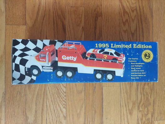 NEW IN BOX 1995 Getty Limited Edition Race Car Carrier Truck - NIB Fast SHIPPING