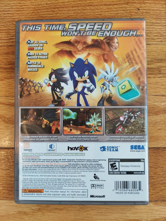 Sonic The Hedgehog (Platinum Family Hits) (CIB) - Xbox 360, Fast Shipping!