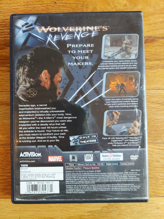 X2: Wolverine's Revenge PS2 - No Manual, Fast Shipping, Works