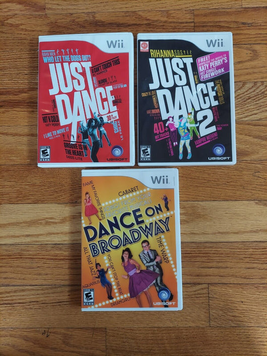 Nintendo Wii Dance Bundle (Just Dance, Just Dance 2, Dance On Broadway), WORKS