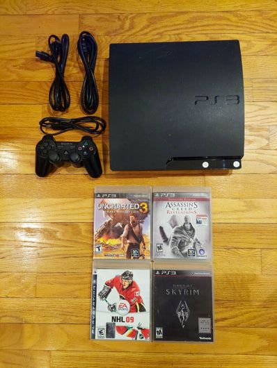 PS3 (CECH-2001B) (250GB) Bundle W/1 Controller, Cords, & 4 Games (Uncharted 3: D