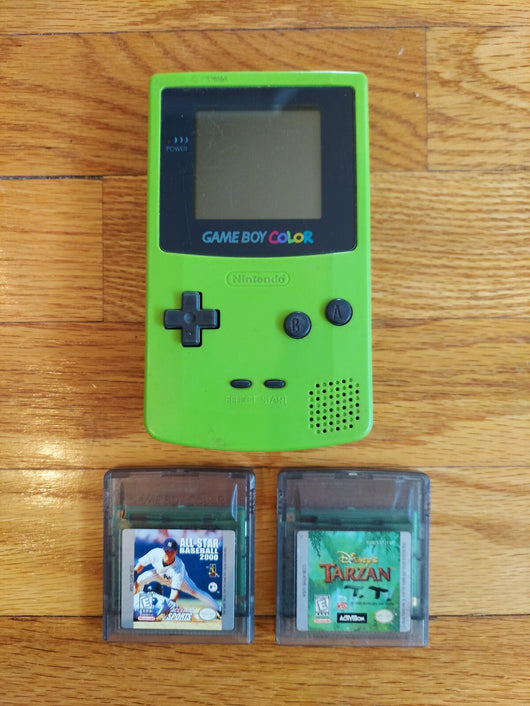Game Boy Color (Green) W/2 Games (All-Star Baseball 2000, Disney's Tarzan)