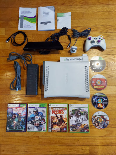 Xbox 360 Bundle W/1 Wireless Controller, 1 Cooling Fan, 1 Kinect, 8 Games....