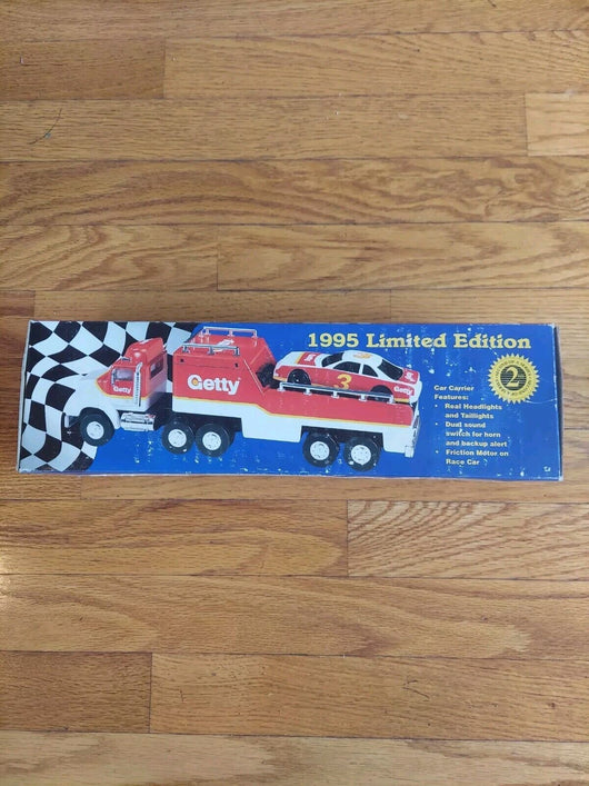 NEW IN BOX 1995 Getty Limited Edition Race Car Carrier Truck - NIB Fast SHIPPING